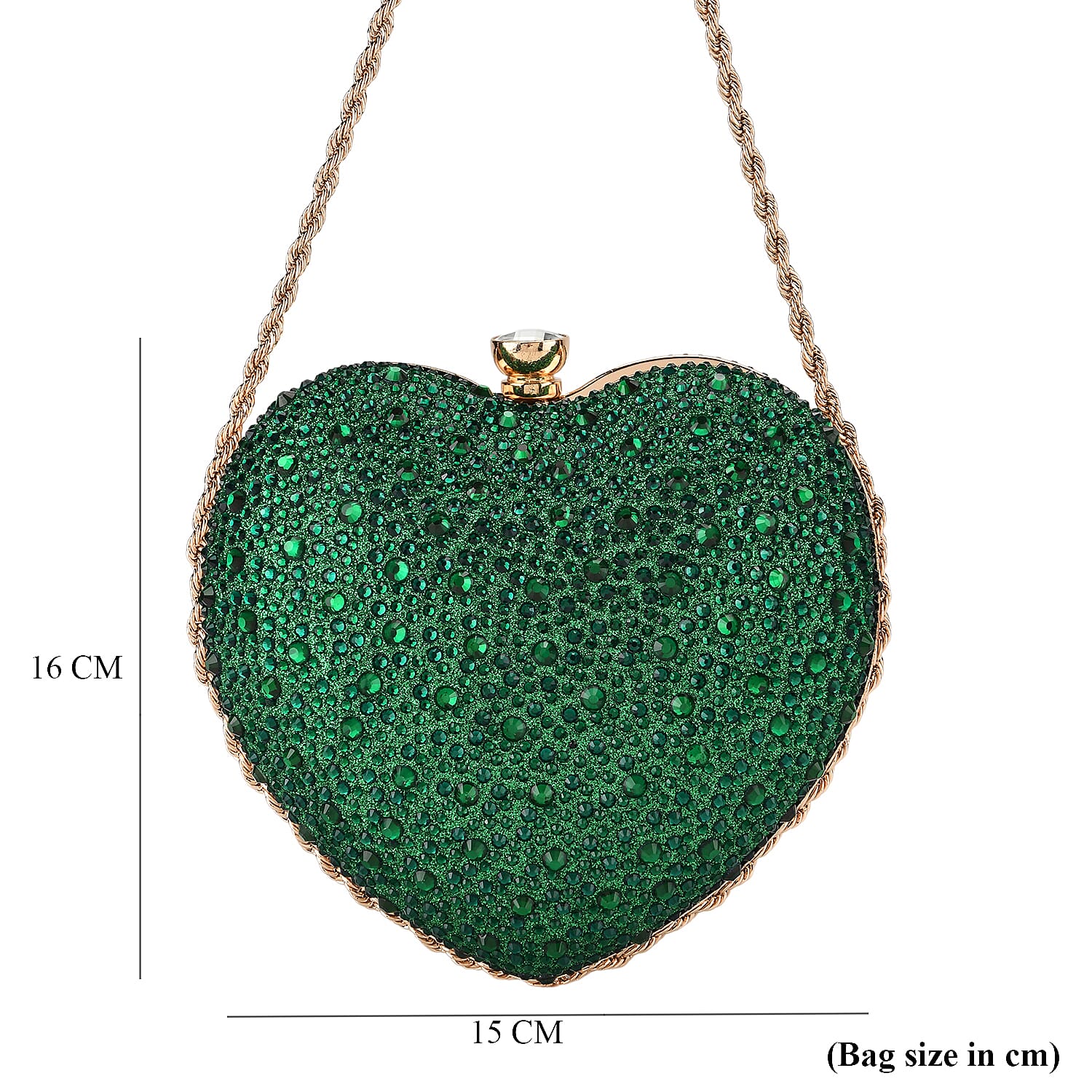 Sheeny Heart-Shaped Crystal Clutch Bag - Green V32370849 7
