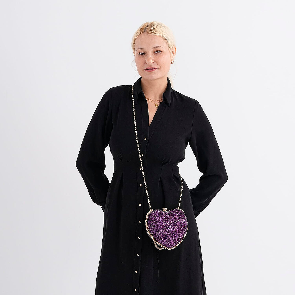 Sheeny Heart-Shaped Crystal Clutch Bag - Purple 8244531 2