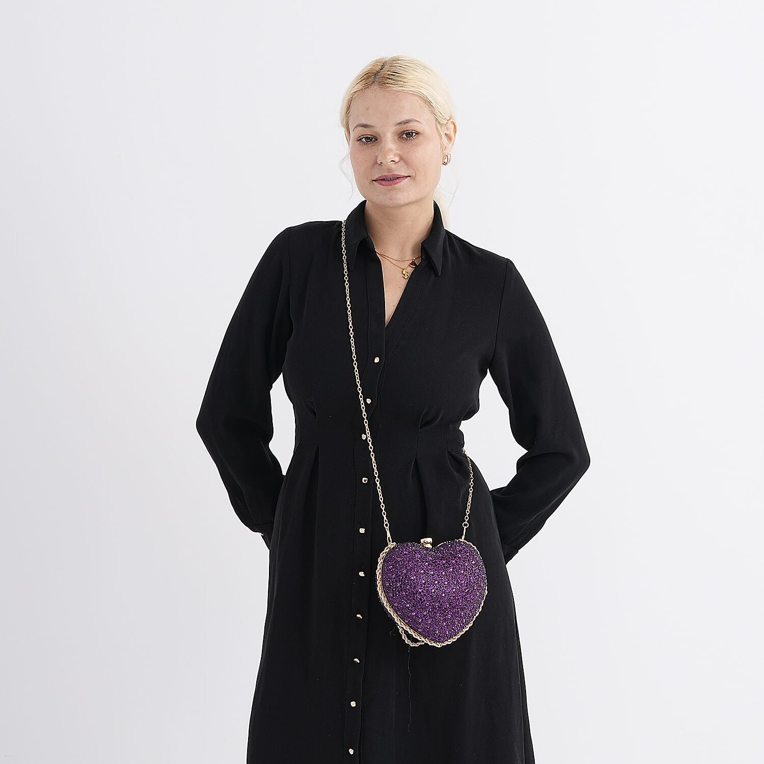 Sheeny Heart-Shaped Crystal Clutch Bag - Purple 8244531 2