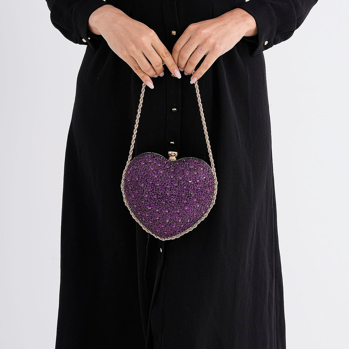 Sheeny Heart-Shaped Crystal Clutch Bag - Purple 8244531 3