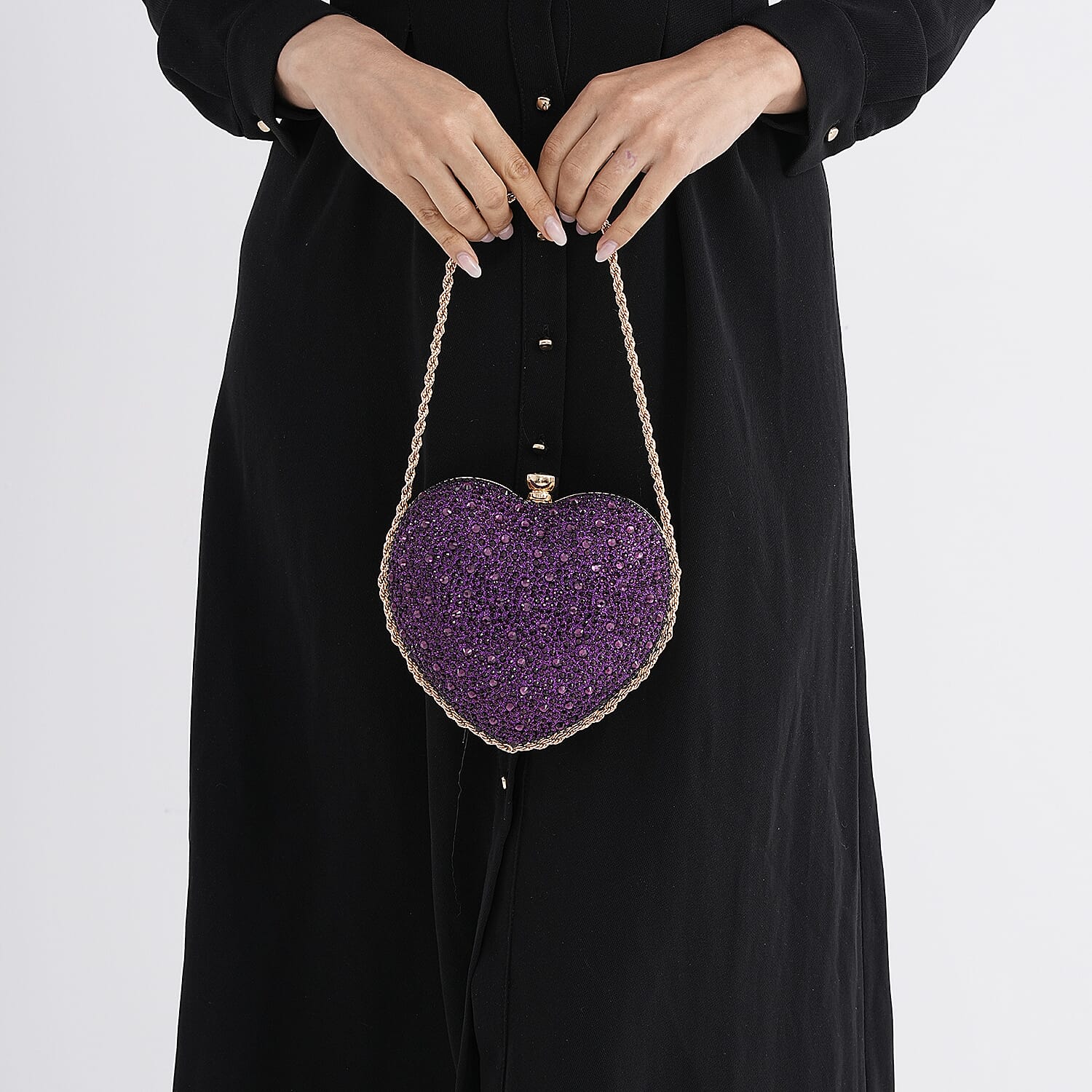 Sheeny Heart-Shaped Crystal Clutch Bag - Purple 8244531 3