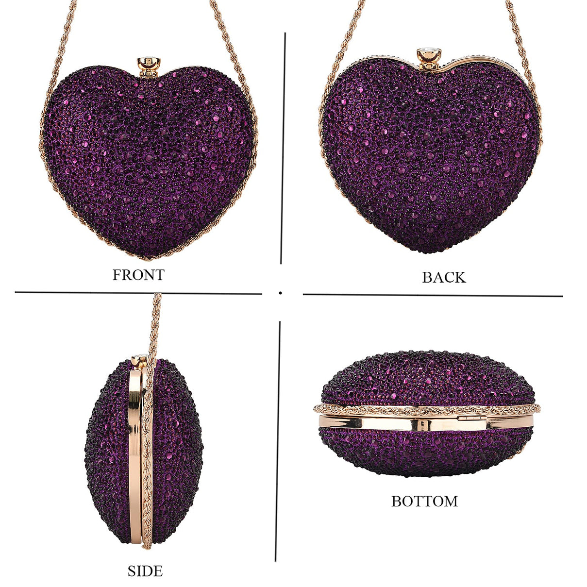 Sheeny Heart-Shaped Crystal Clutch Bag - Purple 8244531 4