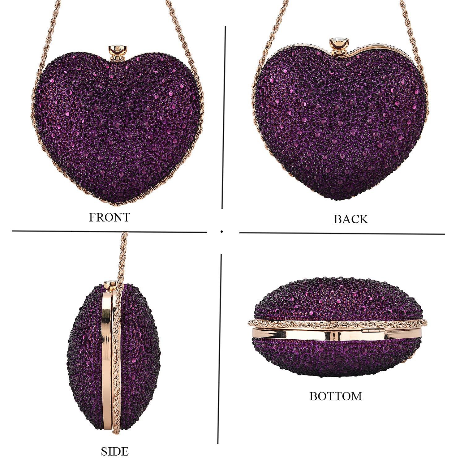 Sheeny Heart-Shaped Crystal Clutch Bag - Purple 8244531 4