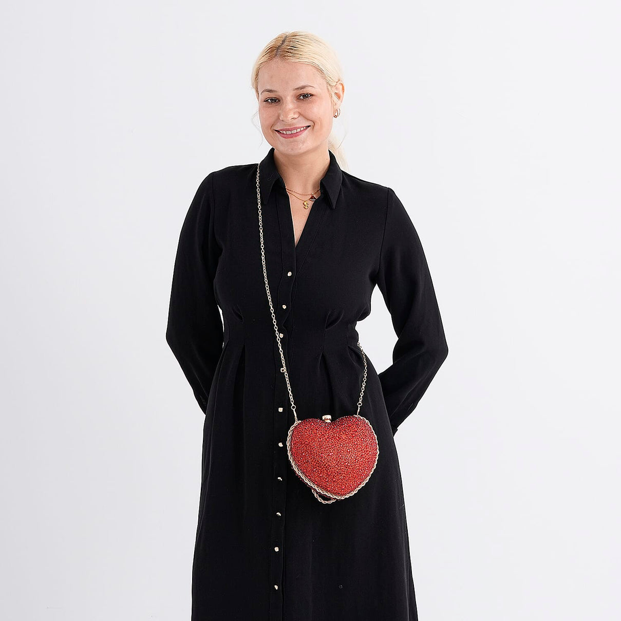 Sheeny Heart-Shaped Crystal Clutch Bag - Red 8244528 2