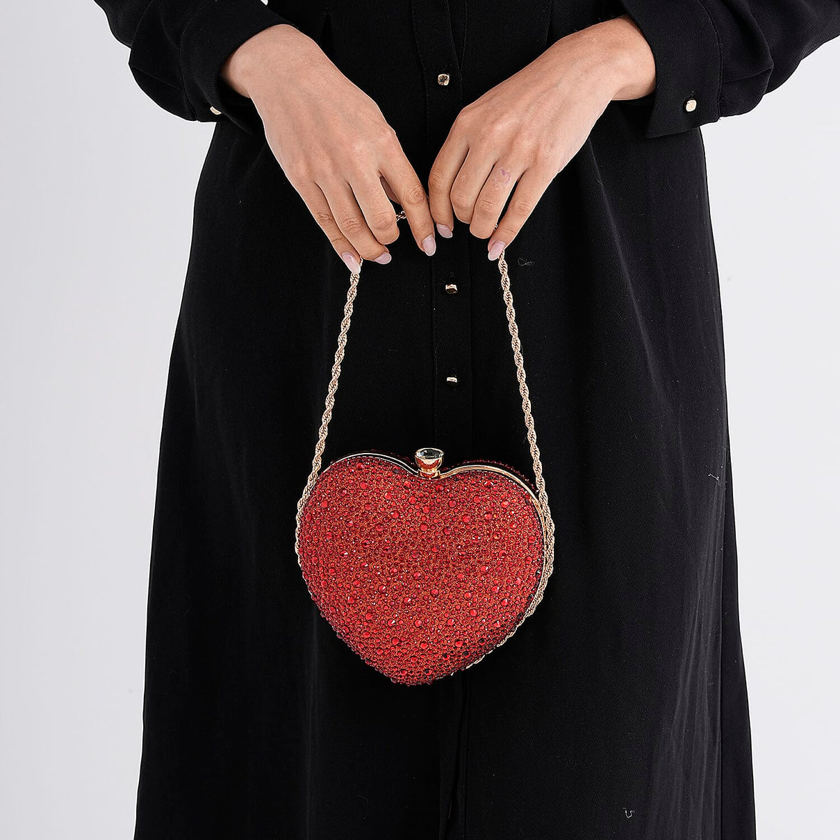 Sheeny Heart-Shaped Crystal Clutch Bag - Red 8244528 3