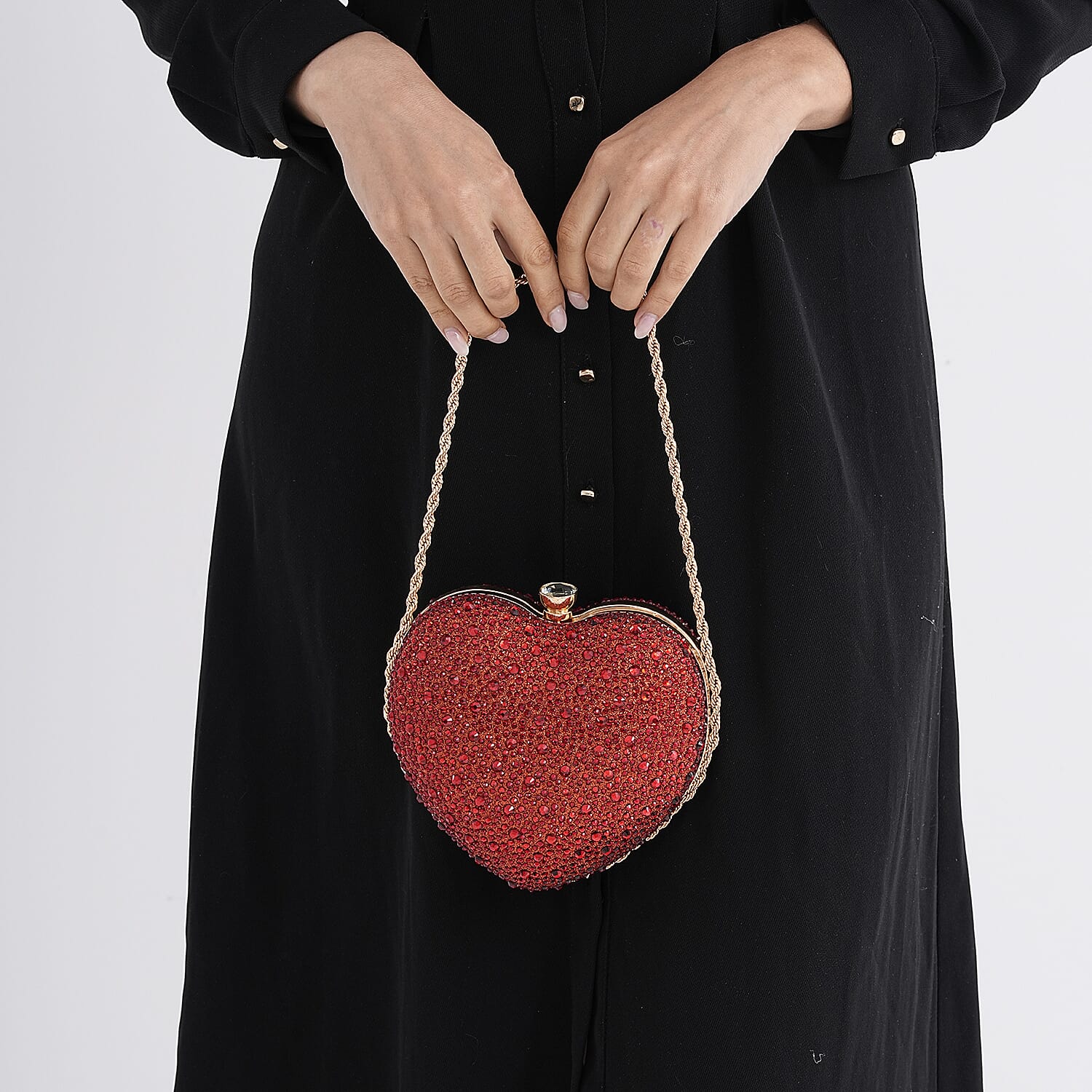 Sheeny Heart-Shaped Crystal Clutch Bag - Red 8244528 3