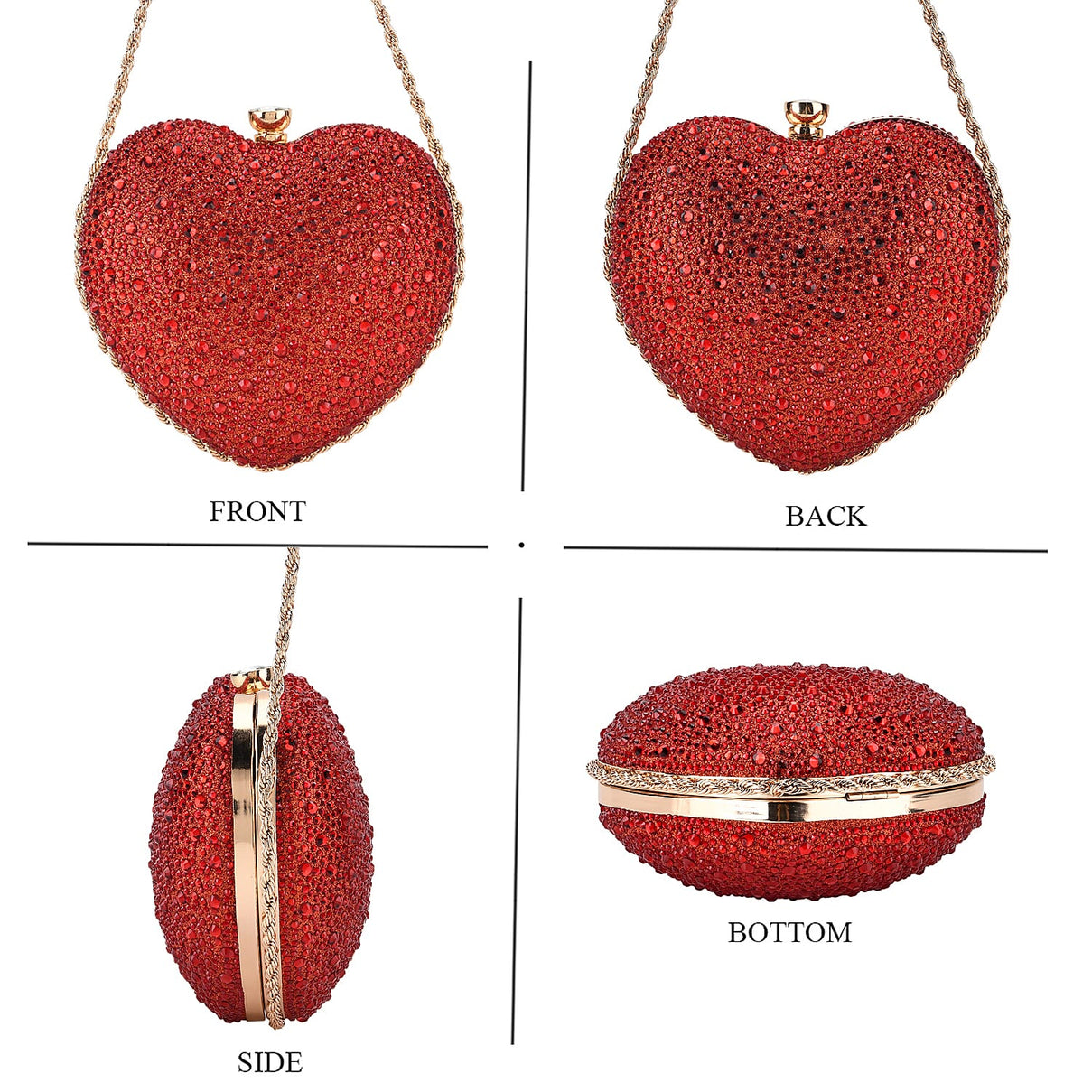 Sheeny Heart-Shaped Crystal Clutch Bag - Red 8244528 4