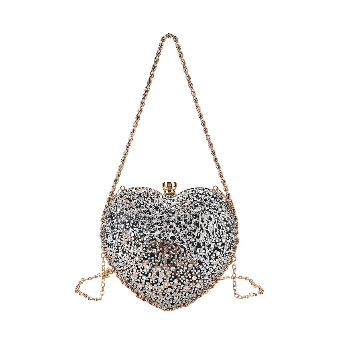 Sheeny Heart-Shaped Crystal Clutch Bag - Leopard V32538889 0