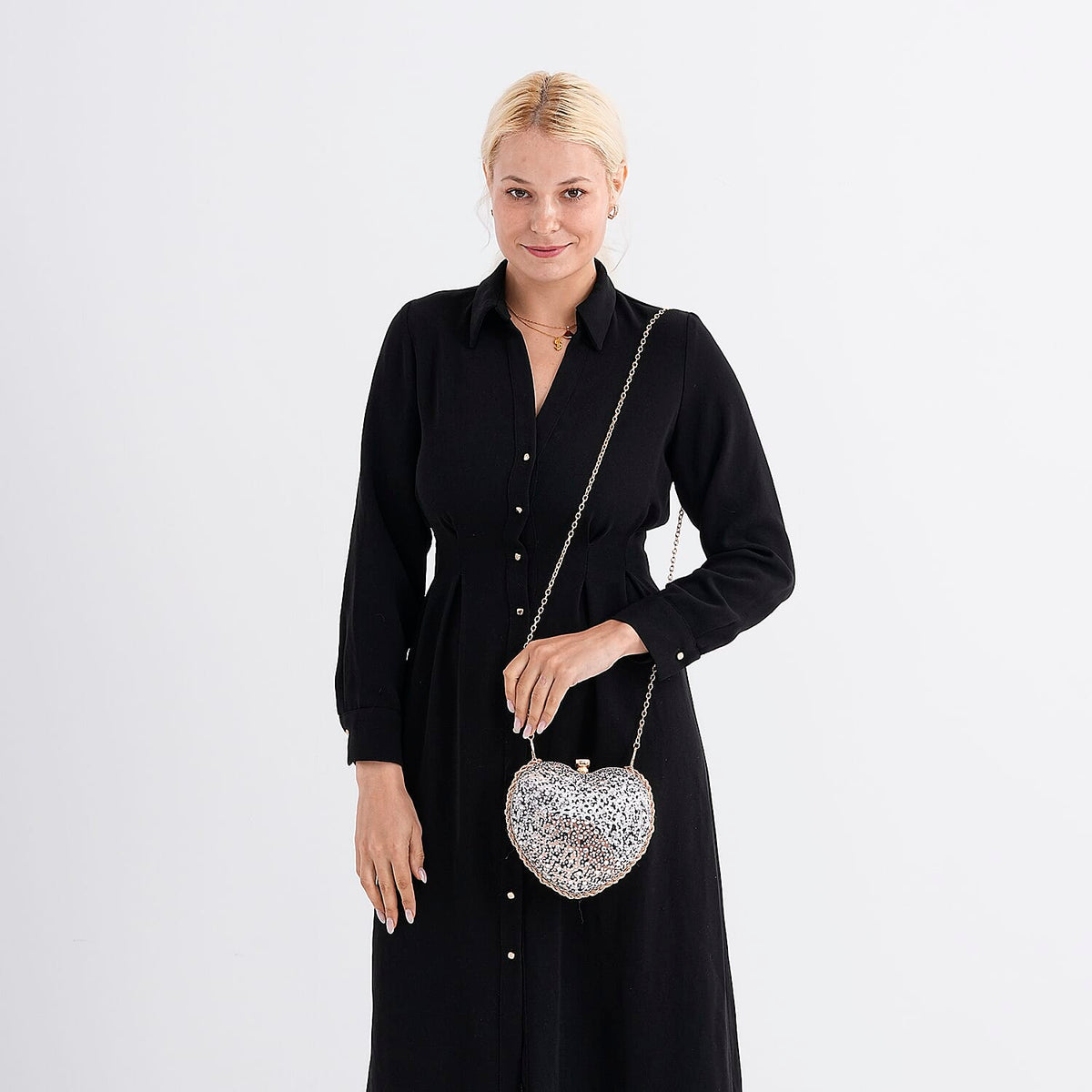 Sheeny Heart-Shaped Crystal Clutch Bag - Leopard V32538889 2