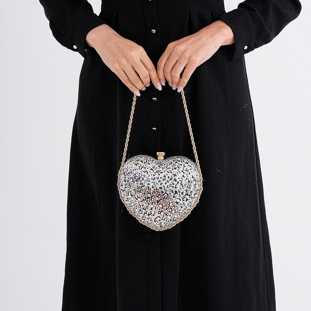Sheeny Heart-Shaped Crystal Clutch Bag - Leopard V32538889 3