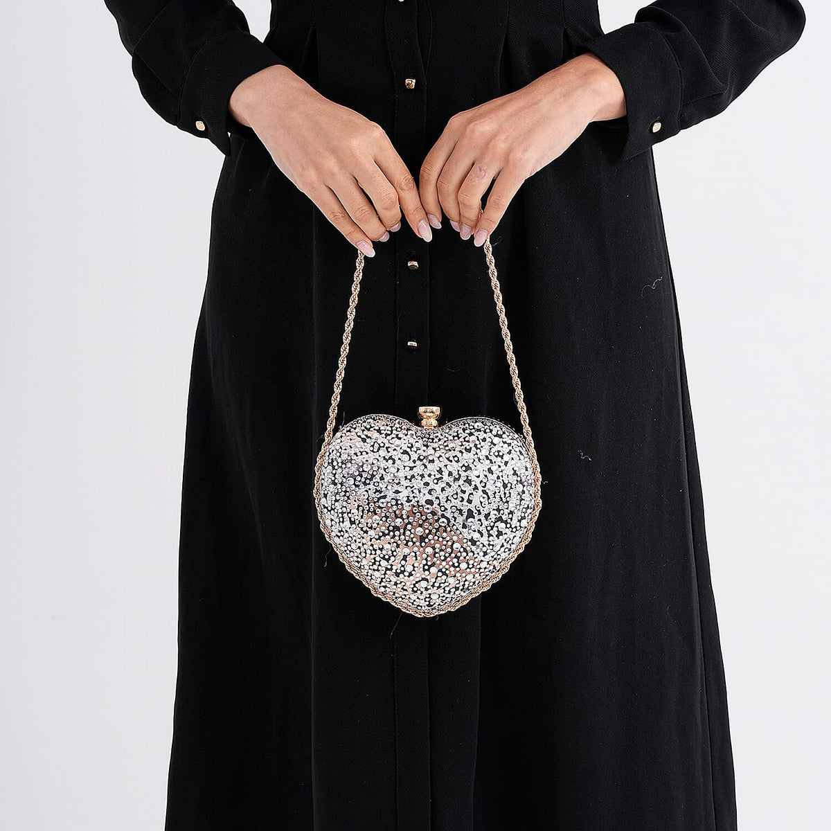 Sheeny Heart-Shaped Crystal Clutch Bag - Leopard V32538889 3