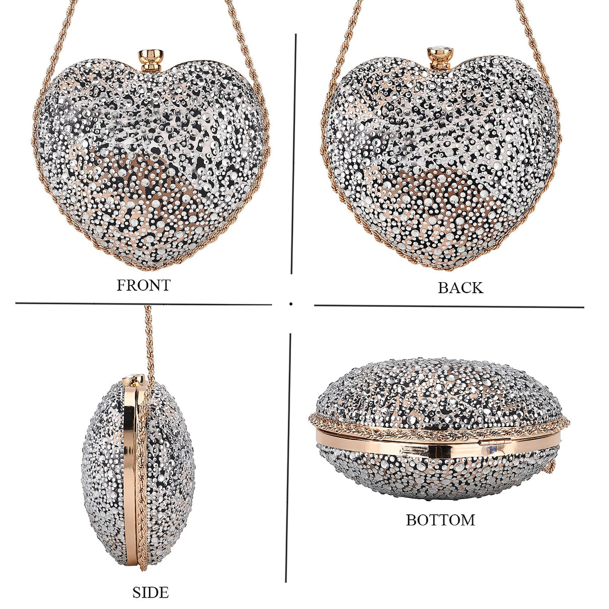 Sheeny Heart-Shaped Crystal Clutch Bag - Leopard V32538889 4