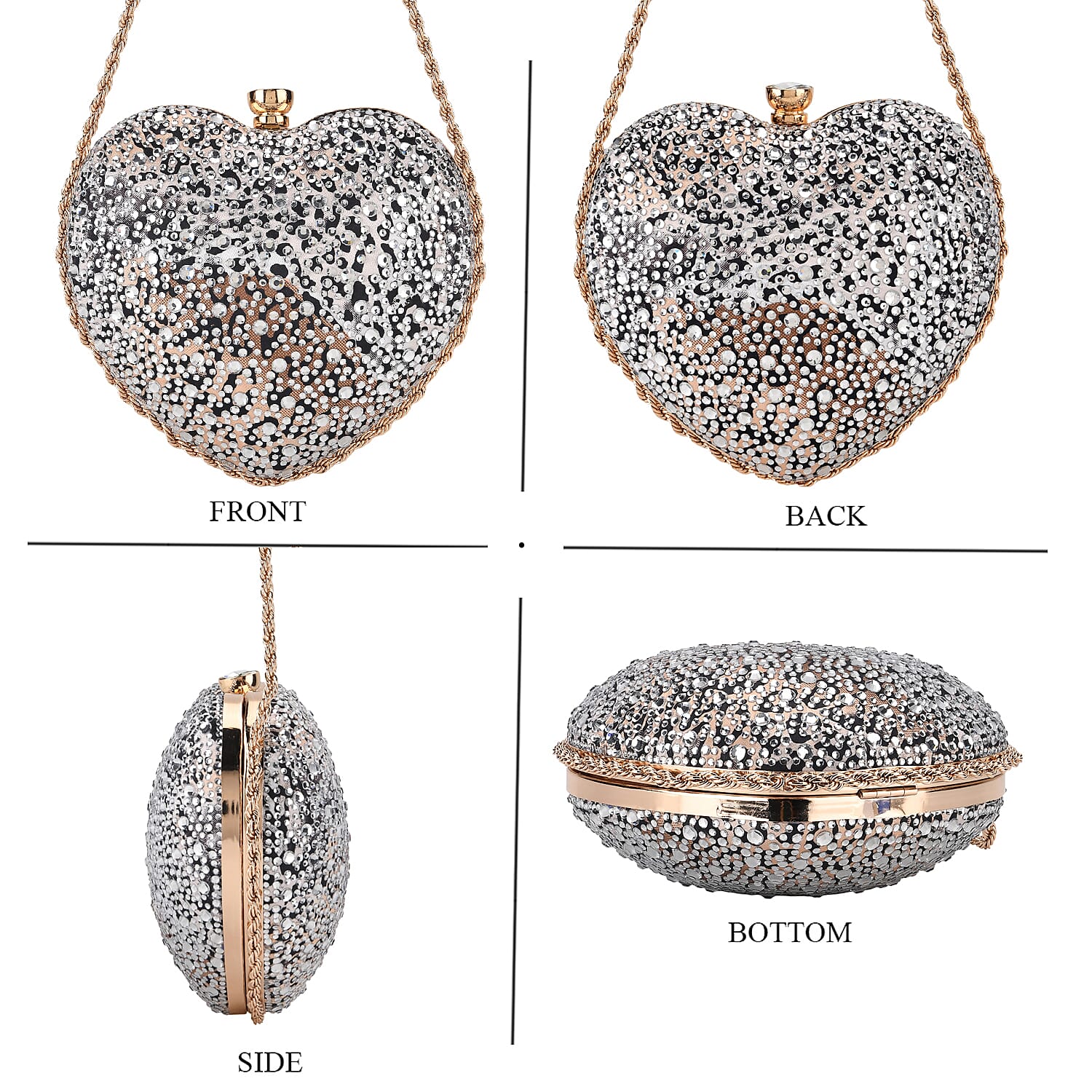 Sheeny Heart-Shaped Crystal Clutch Bag - Leopard V32538889 4