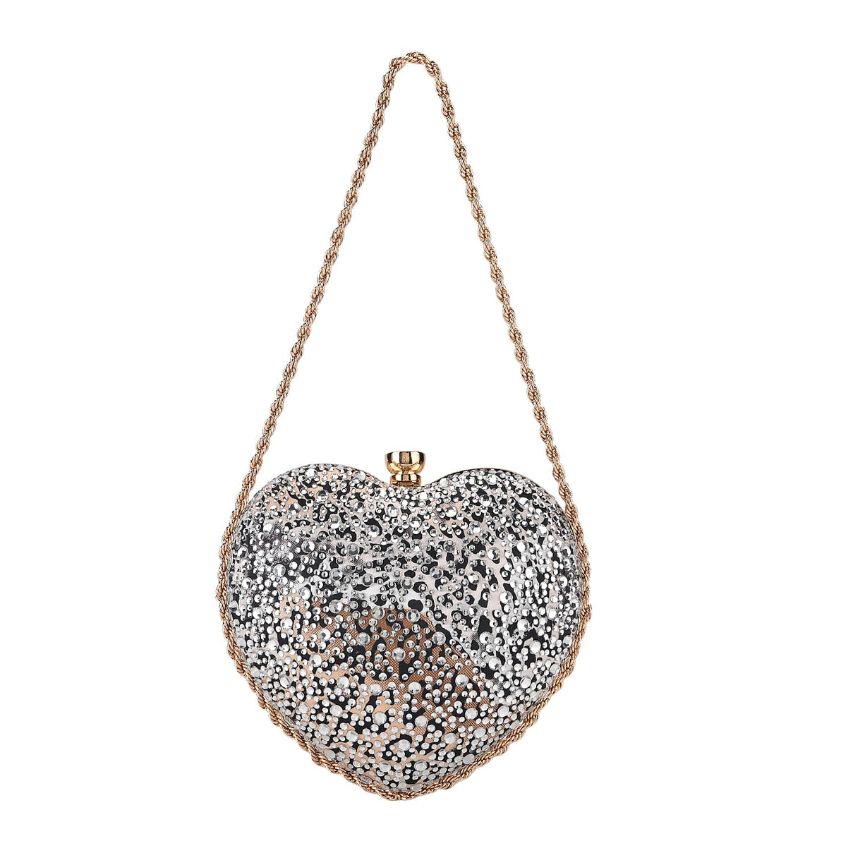 Sheeny Heart-Shaped Crystal Clutch Bag - Leopard V32538889 5