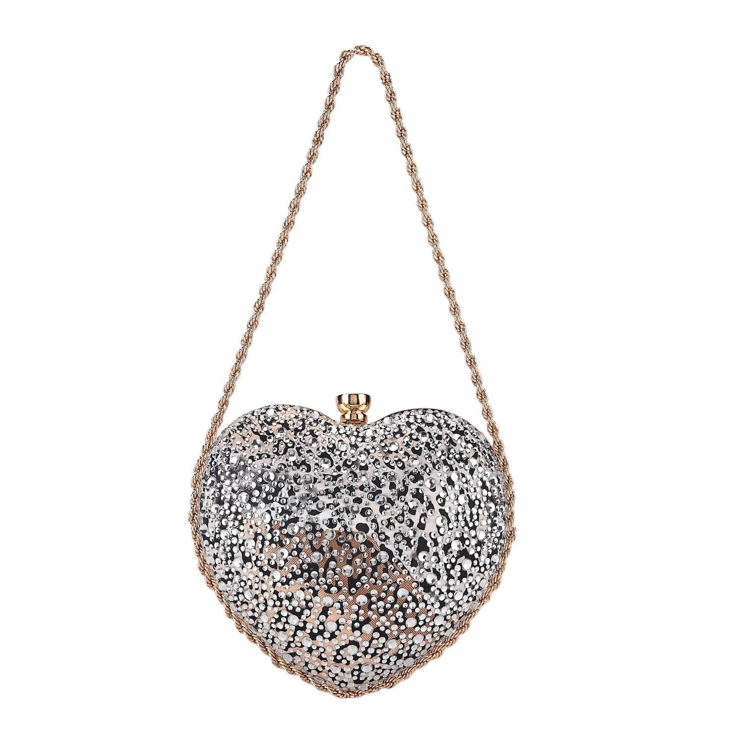 Sheeny Heart-Shaped Crystal Clutch Bag - Leopard V32538889 5