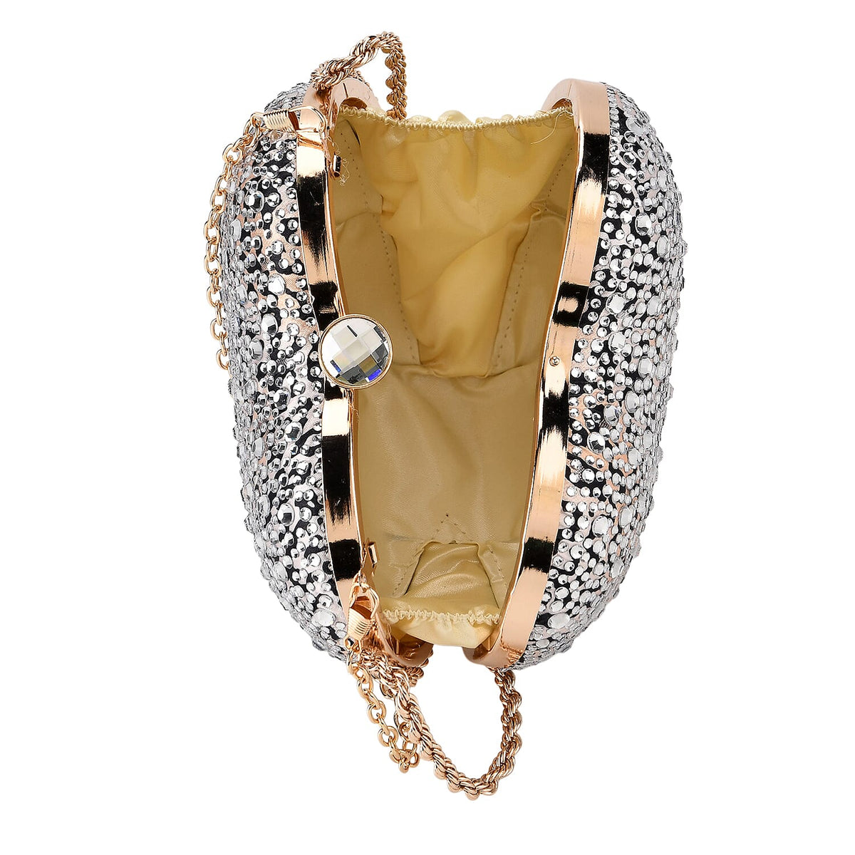 Sheeny Heart-Shaped Crystal Clutch Bag - Leopard V32538889 6