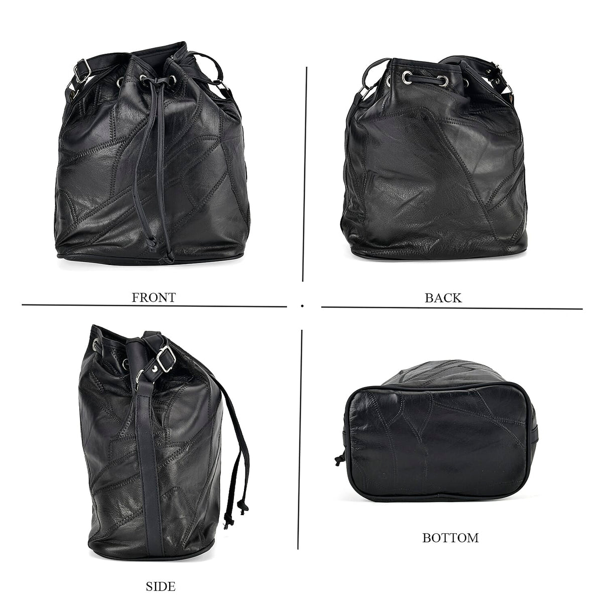 One Time Closeout - 100% Genuine  Leather Bucket Bag (Size 29x23x15 cm) - Black 7748960 1