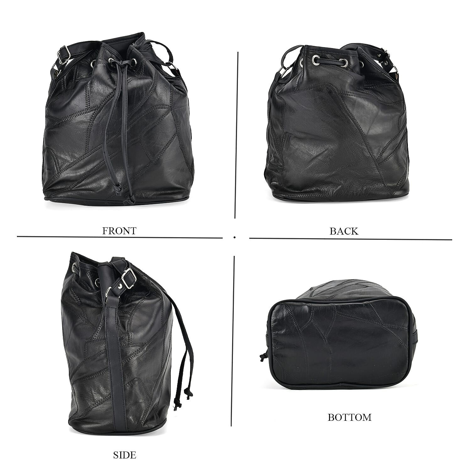 One Time Closeout - 100% Genuine  Leather Bucket Bag (Size 29x23x15 cm) - Black 7748960 1