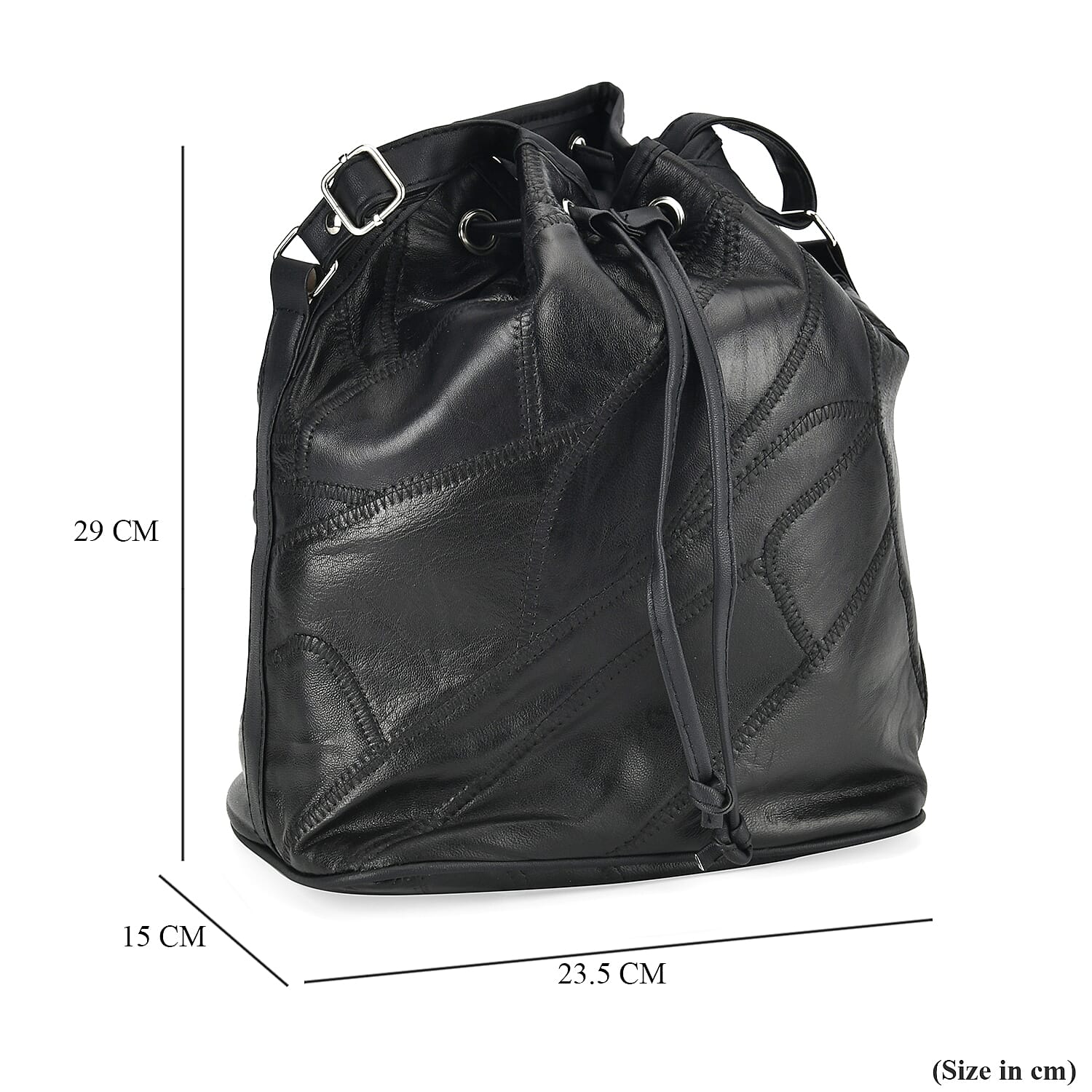 One Time Closeout - 100% Genuine  Leather Bucket Bag (Size 29x23x15 cm) - Black 7748960 3