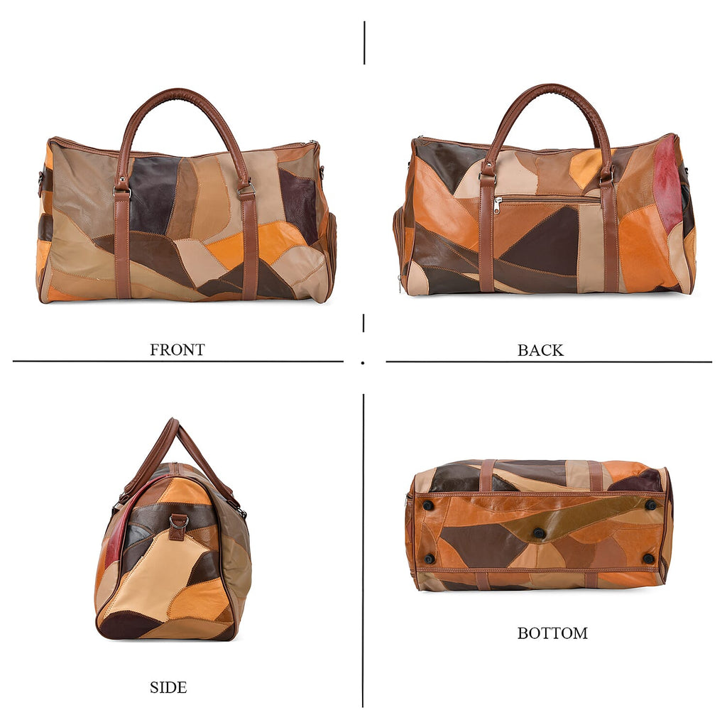 100% Genuine Leather Travel Duffle Bag (Size 51x23x28 cm) - Multi Color & Black