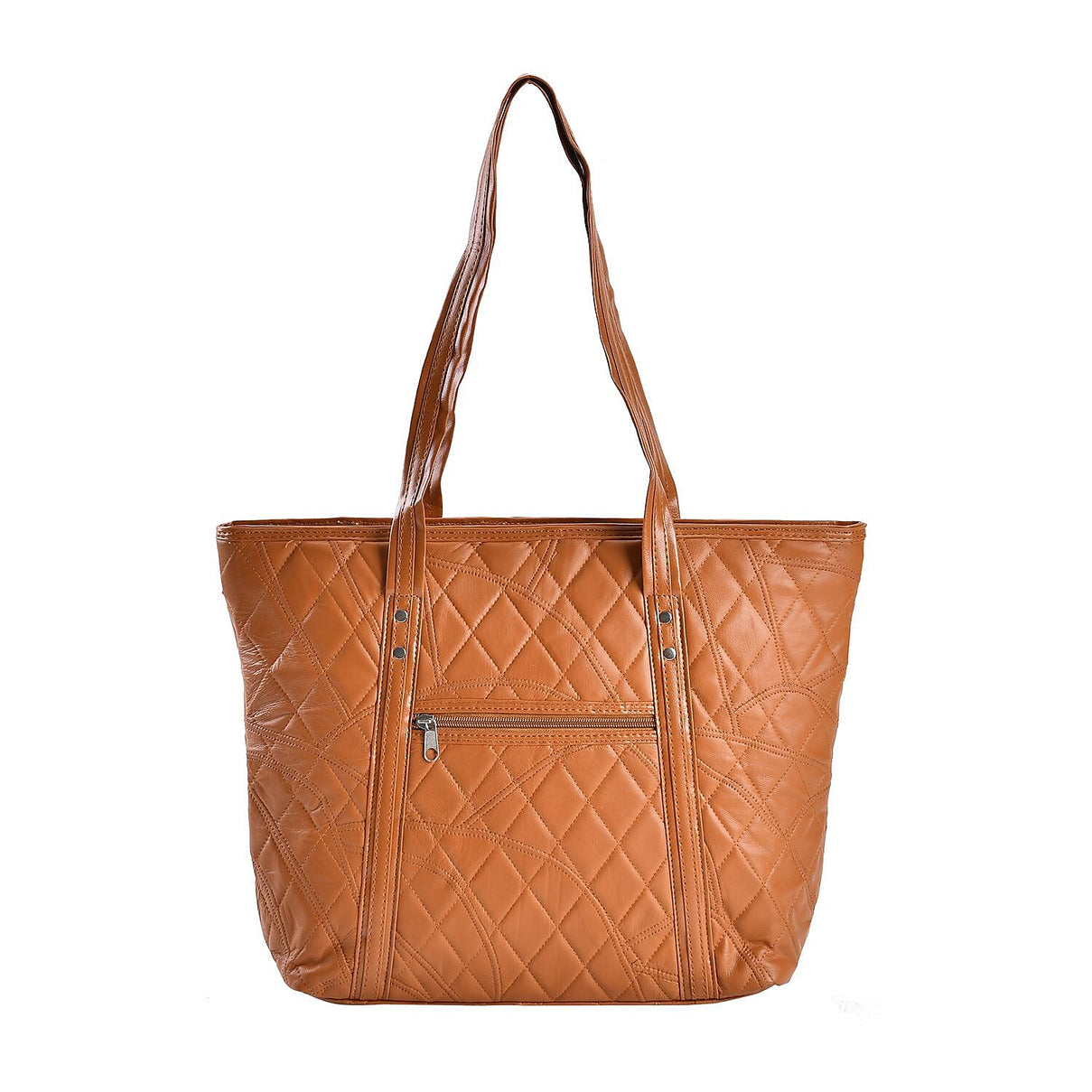 Quilted Pattern Genuine Leather Tote Bag - Tan 7638656 0
