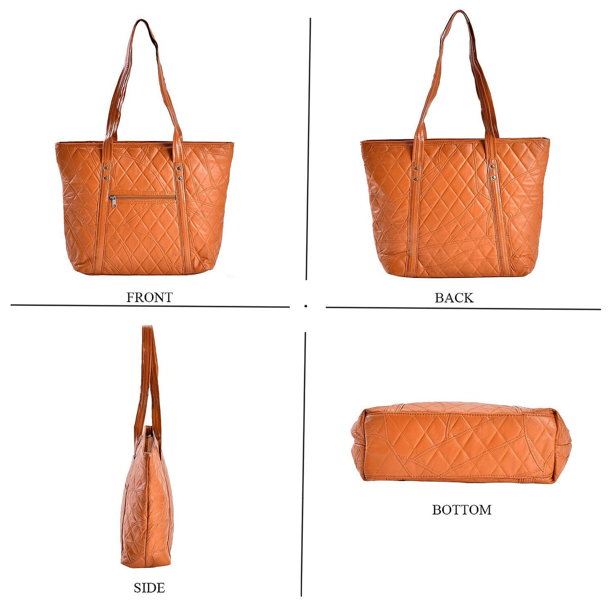 Quilted Pattern Genuine Leather Tote Bag - Tan 7638656 2