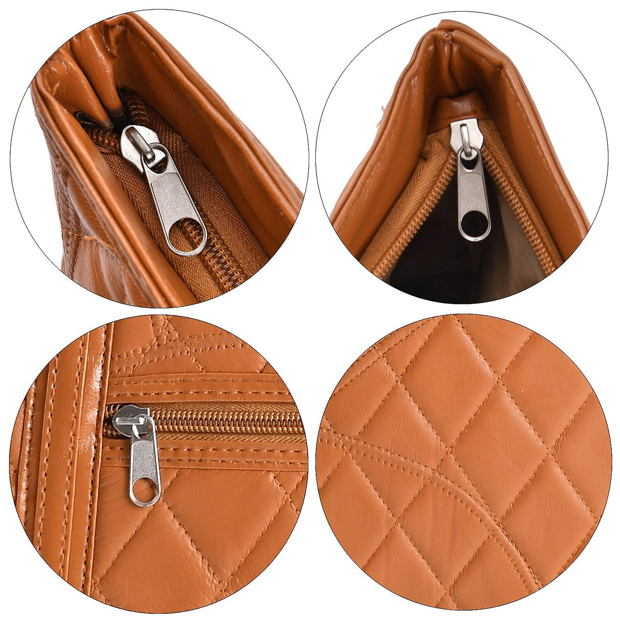 Quilted Pattern Genuine Leather Tote Bag - Tan 7638656 4