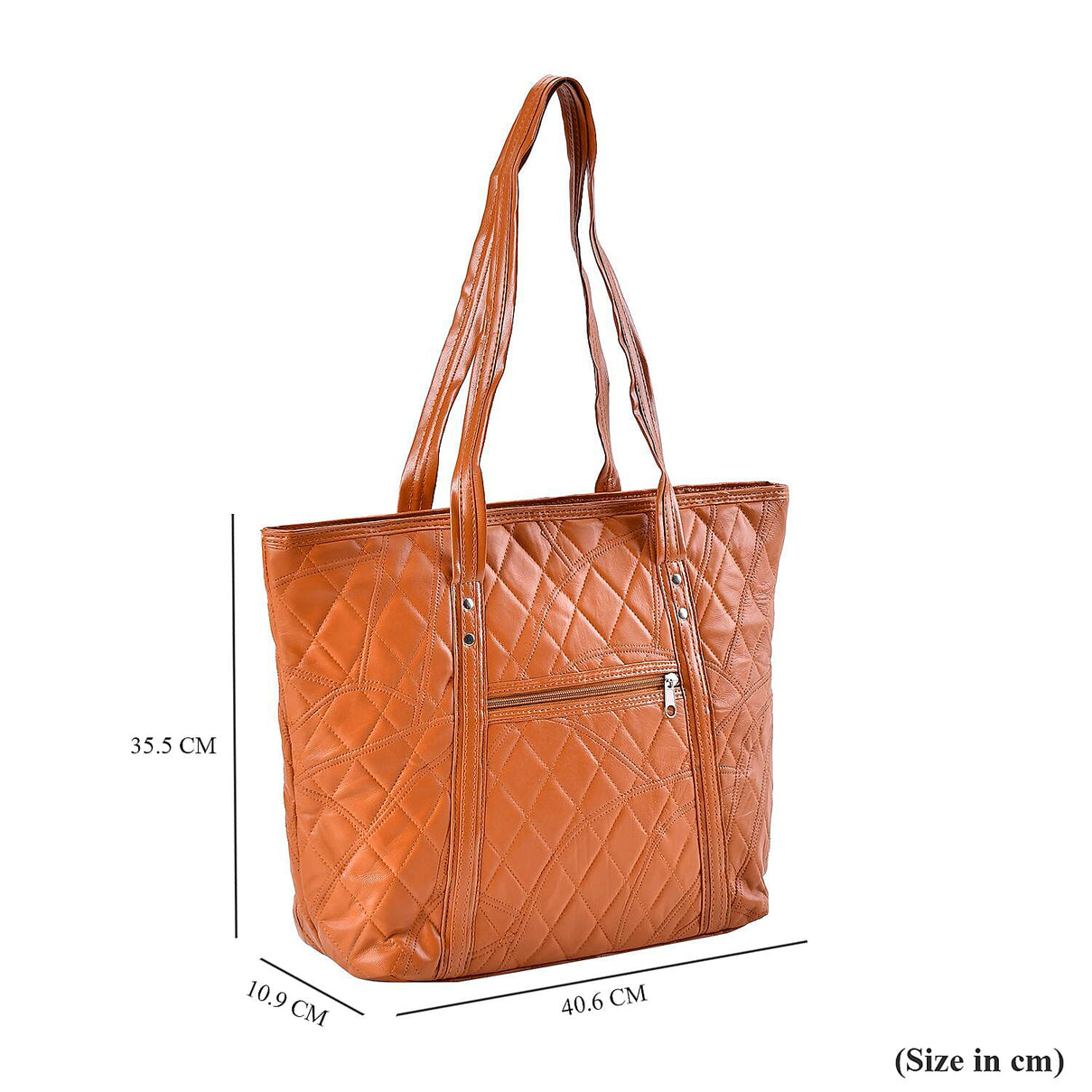 Quilted Pattern Genuine Leather Tote Bag - Tan 7638656 5