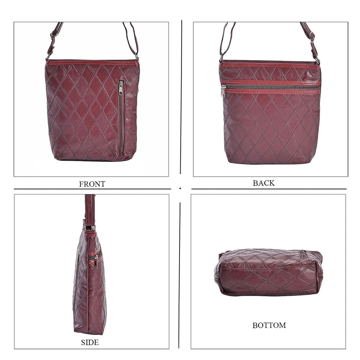 Sheepskin Leather Solid Shoulder Bag (Size 25x24x5 cm) - Burgundy &amp; Black 7748579 1