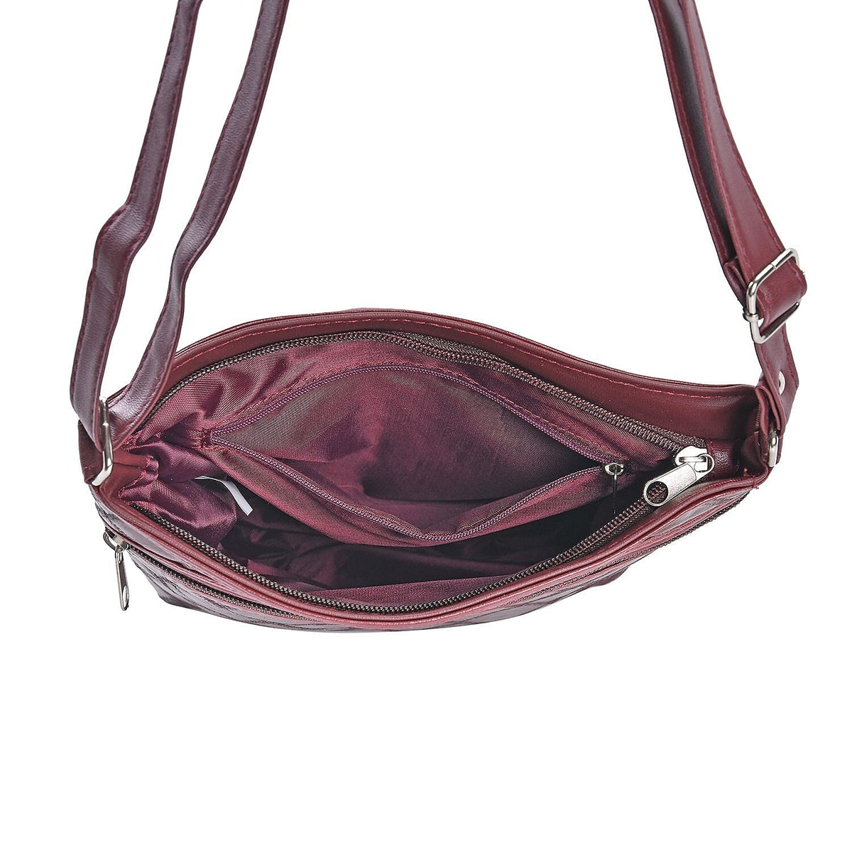 Sheepskin Leather Solid Shoulder Bag (Size 25x24x5 cm) - Burgundy &amp; Black 7748579 2