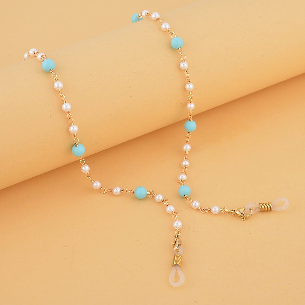 Shell Pearl and Blue Howlite Glasses Chain (Size - 28) in Yellow Gold Tone 7267039 1