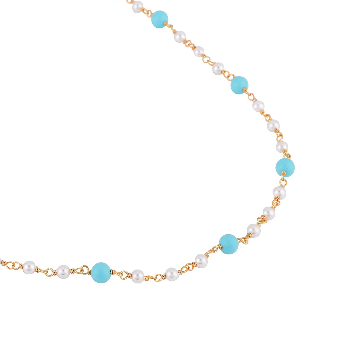 Shell Pearl and Blue Howlite Glasses Chain (Size - 28) in Yellow Gold Tone 7267039 2