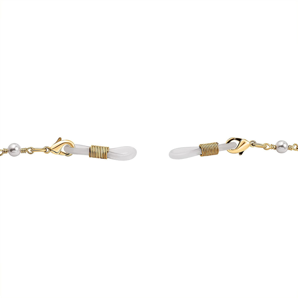 Shell Pearl and Blue Howlite Glasses Chain (Size - 28) in Yellow Gold Tone