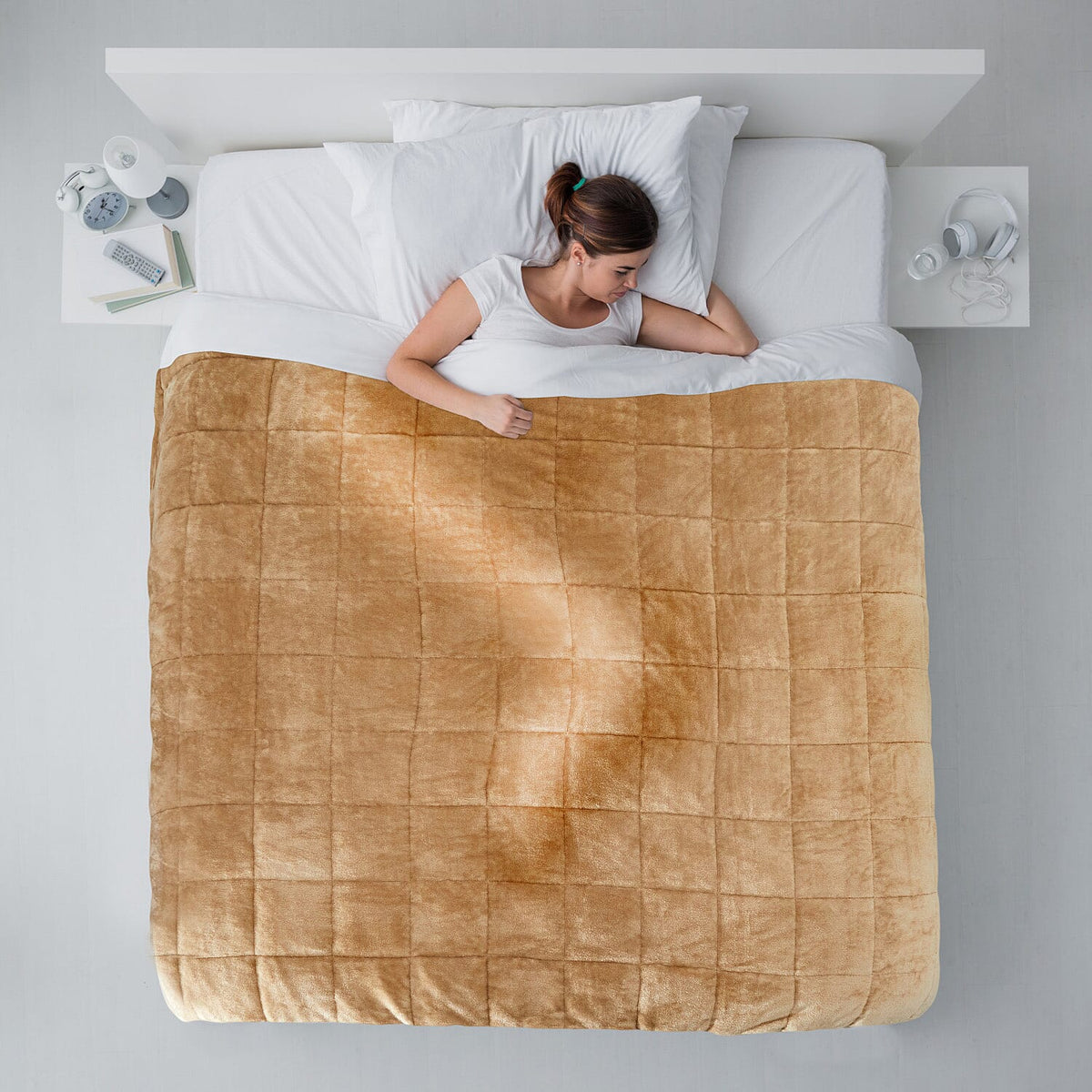 Fluffy Sherpa Fleece with a Soft and Smooth Plush Fleece Reverse - Weighted 6.9KG (Size 203x150 cm) - Taupe Cream 8019955 1