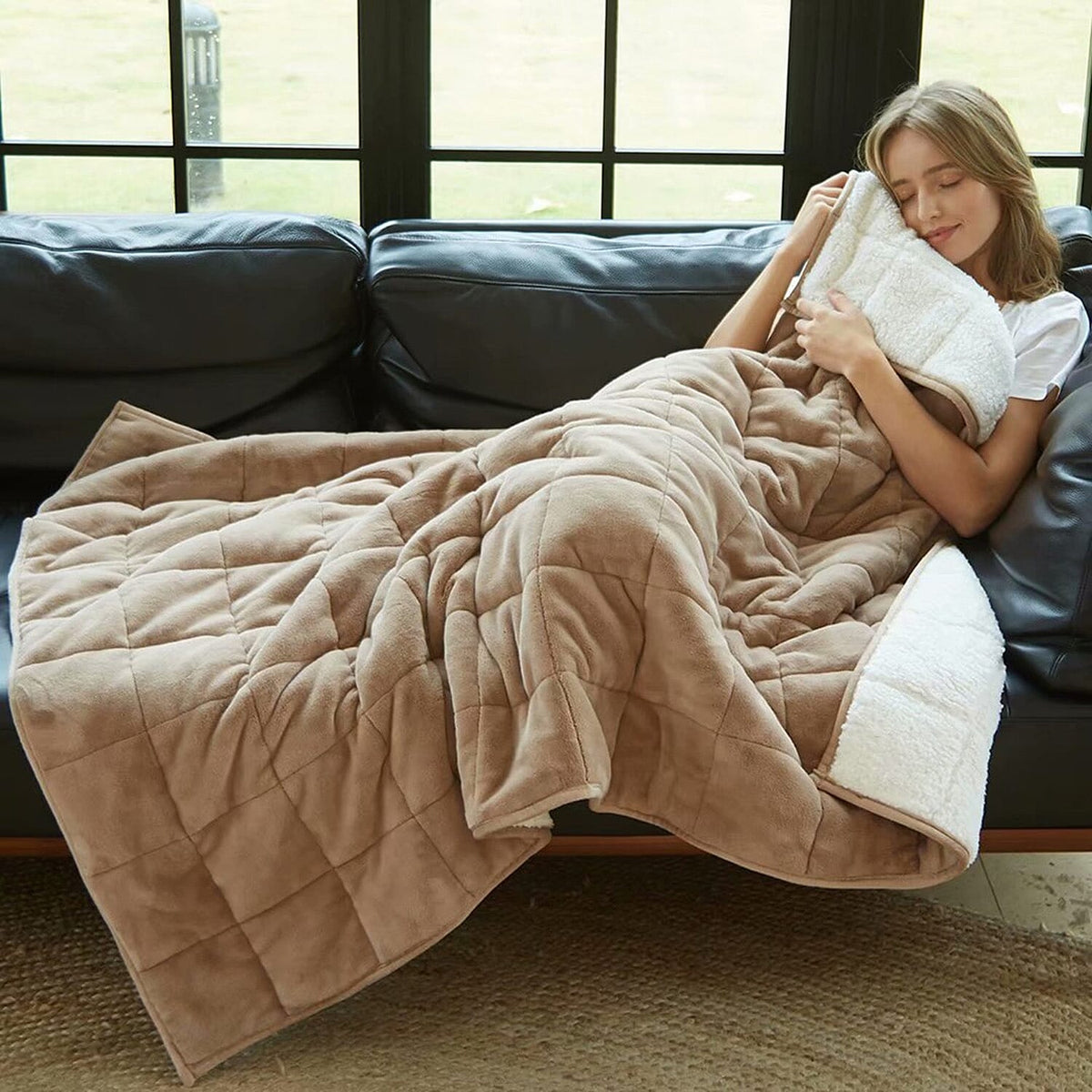 Fluffy Sherpa Fleece with a Soft and Smooth Plush Fleece Reverse - Weighted 6.9KG (Size 203x150 cm) - Taupe Cream 8019955 5