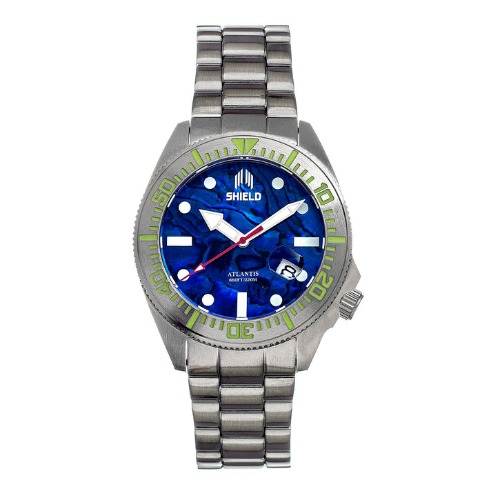 Shield Atlantis Automatic Movt. 20ATM Water Resistance Blue Dial Mens Watch with Silver Colour Stainless Steel Strap 8071995 1