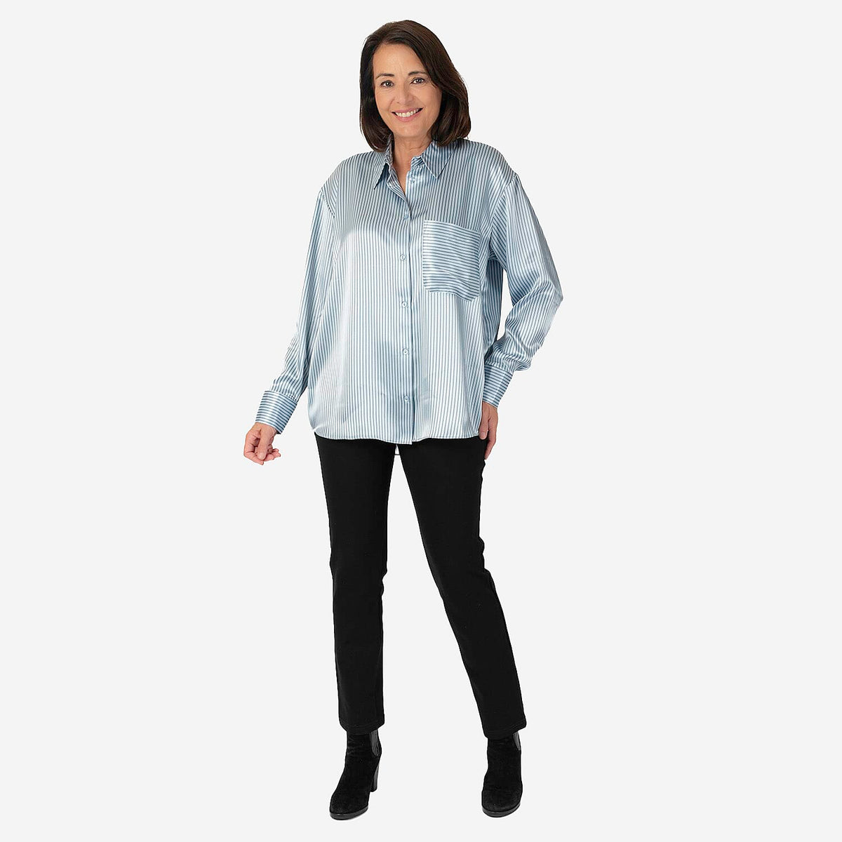 Emily Satin Stripe Button-Down Shirt V32609383 0