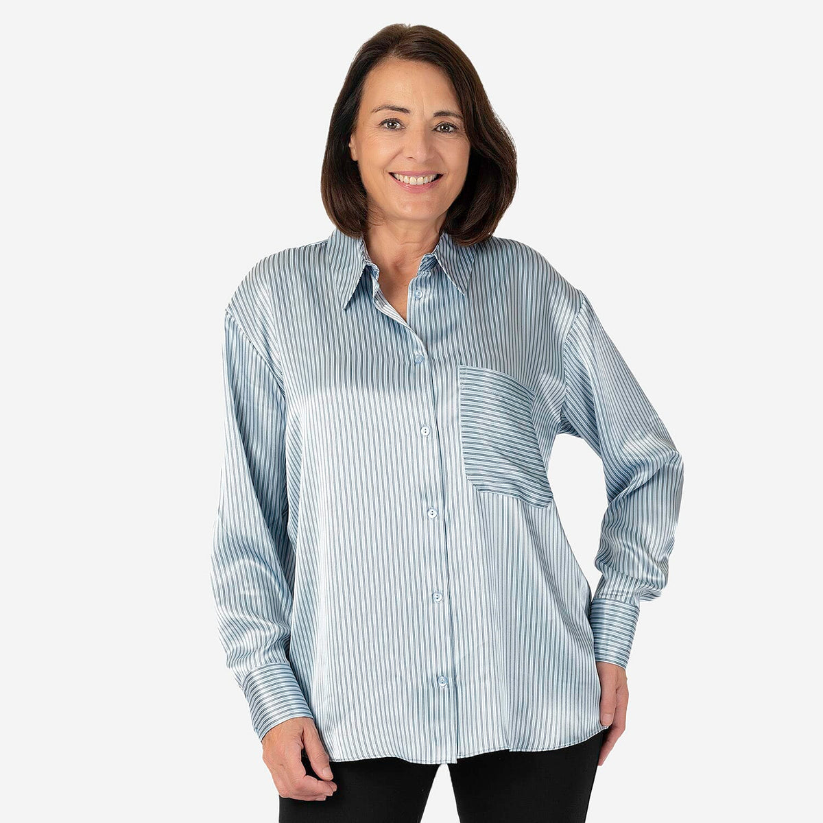 Emily Satin Stripe Button-Down Shirt V32609383 1