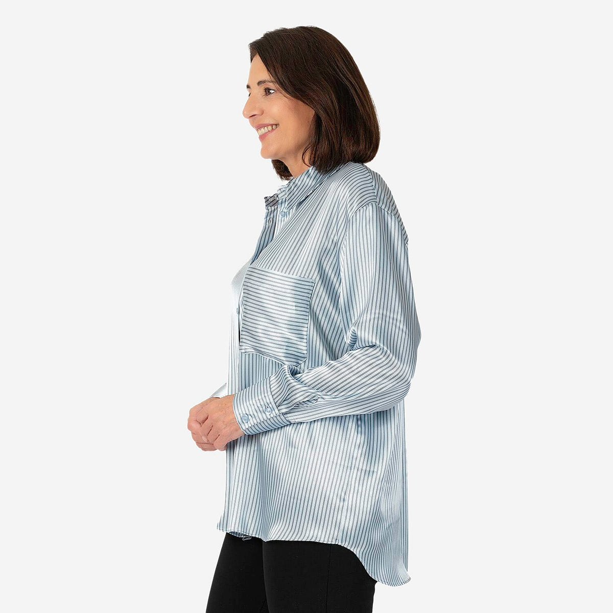 Emily Satin Stripe Button-Down Shirt V32609383 2