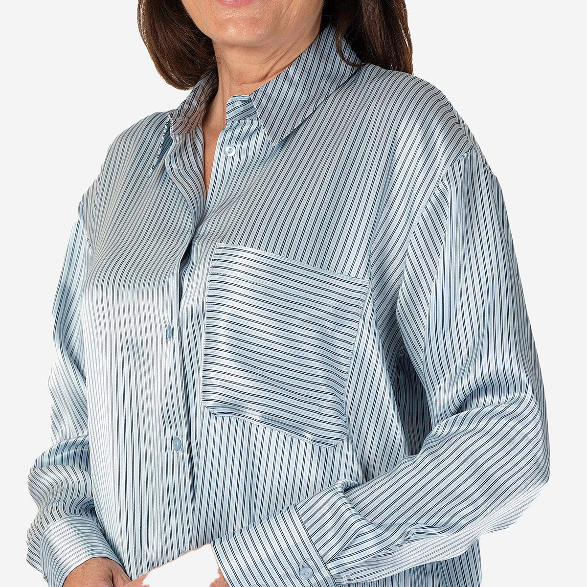 Emily Satin Stripe Button-Down Shirt V32609383 4