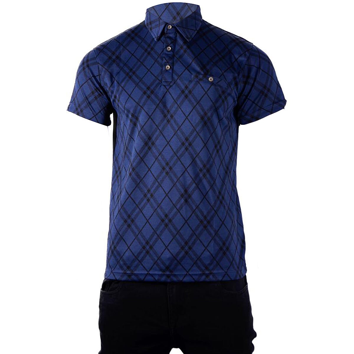 JJ Willis Check Polo Shirt (Size - L)  - Navy 7757936 0