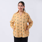 100% Cotton Relaxed Fit Embroidered Long Sleeve Shirt (Size L) - Yellow