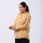 100% Cotton Relaxed Fit Embroidered Long Sleeve Shirt (Size L) - Yellow