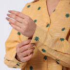 100% Cotton Relaxed Fit Embroidered Long Sleeve Shirt (Size L) - Yellow