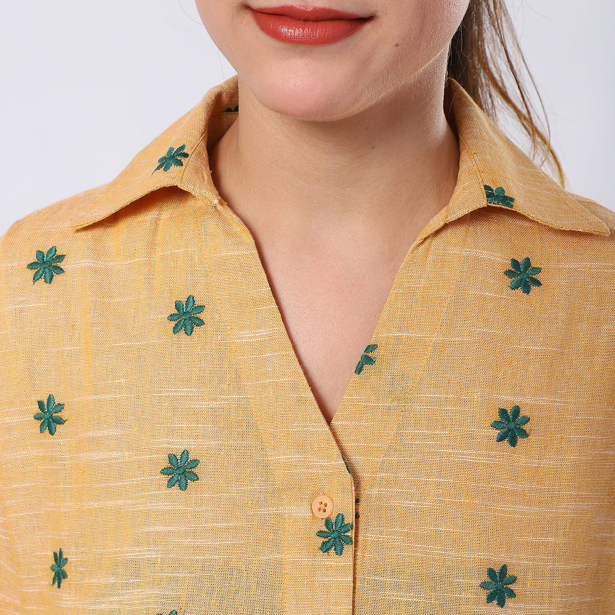 100% Cotton Relaxed Fit Embroidered Long Sleeve Shirt (Size L) - Yellow 7989406 10