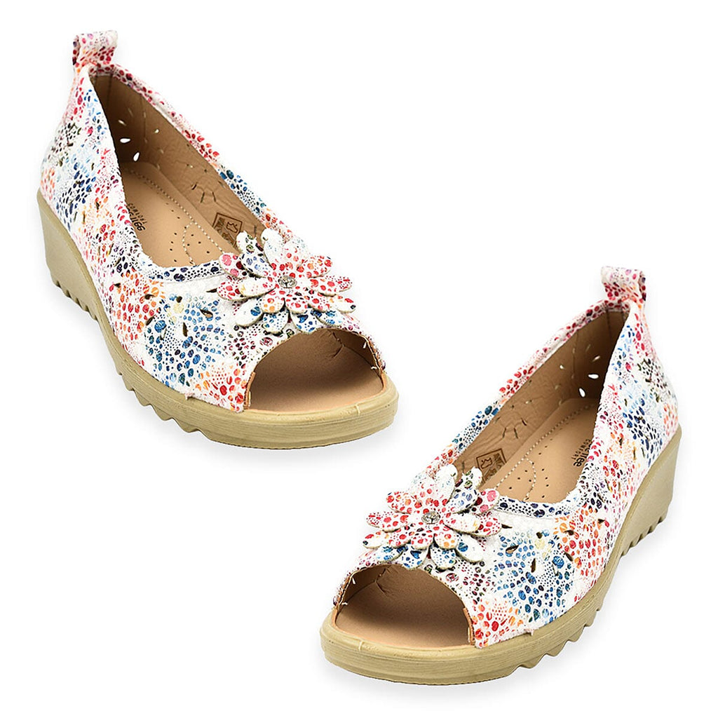 Shoe Tree Comfort - Slip On Wedge Peep Toe Shirley Shoe (Size 6) - White