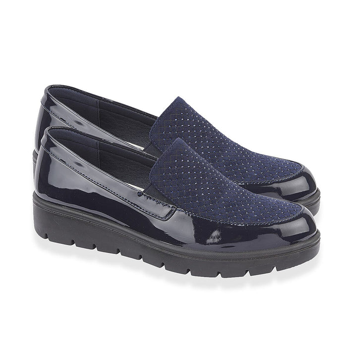 Shoetree Comfort Ladies Lightweight Twin Gusset Slip On Shoe with Diamonte (Size 3) - Navy 8363910 1
