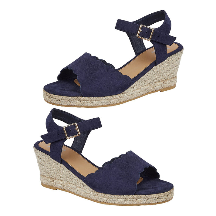 Shoes by Emma Ladies Nicola Wedge Sandal with Scallop and Buckle Strap (Size 5) - Navy 7816849 1