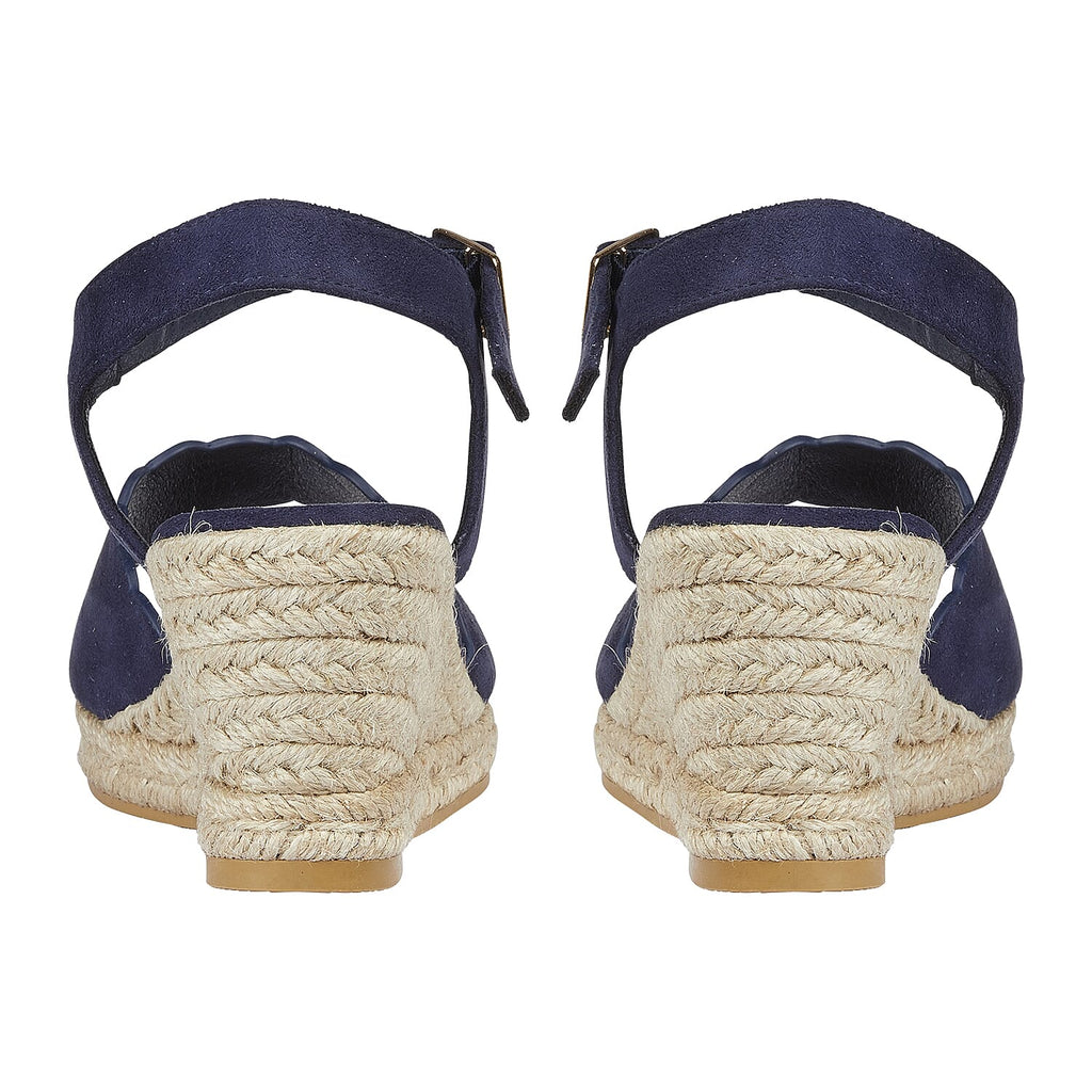 Shoes by Emma Ladies Nicola Wedge Sandal with Scallop and Buckle Strap (Size 6) - Navy