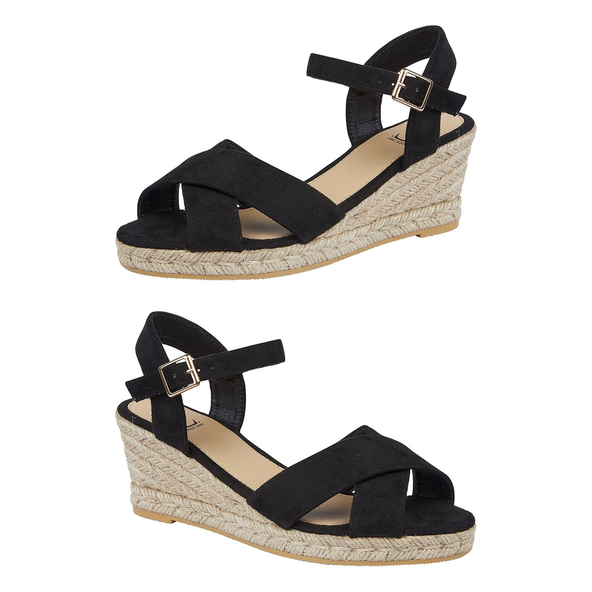 Shoes by Emma Ladies MALIBU Hessian Wedge Sandal with Cross Over Front and Buckle (Size 5) - Black 7816857 0